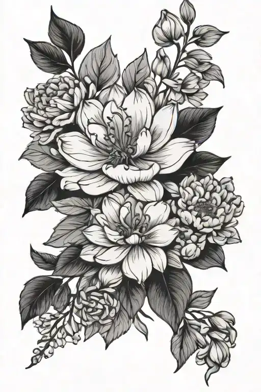 may, august, October birth flower tattoo design idea