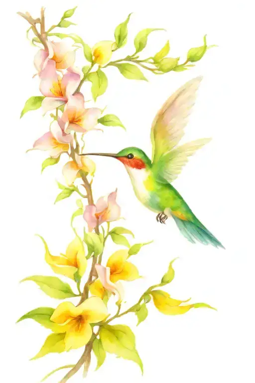 hummingbird hovering over wisteria vine wrapping tattoo design idea