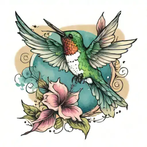 watercolor hummingbird in flight  tattoo design idea