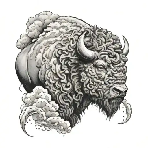 buffalo head storm clouds tornado forming tattoo design idea