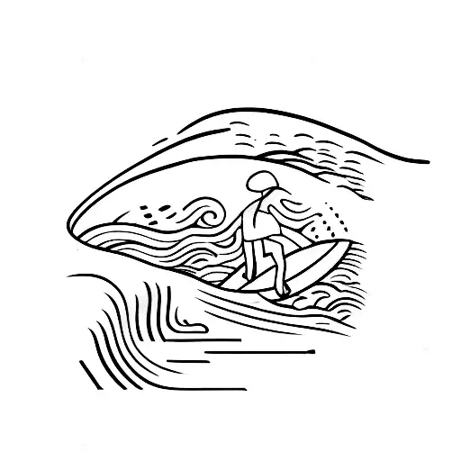 A minimalist tattoo of a passport with a surfboard and waves as the stamp tattoo design idea