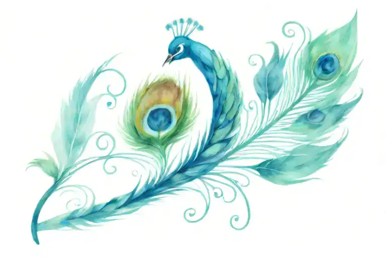 flute and peacock feather intertwined tattoo design idea