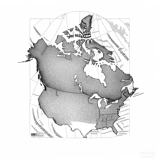 A map of Canada and Japan merging together with anime characters representing each country tattoo design idea