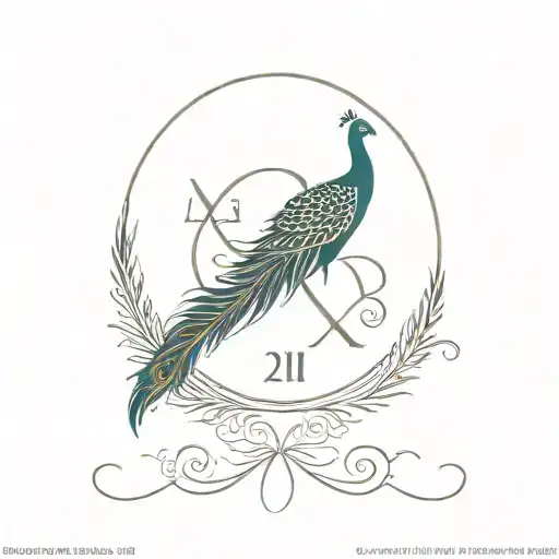 roman numerals 21 08 61 combined with a peacock feather tattoo design idea