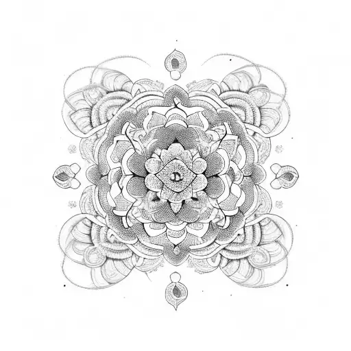 An intricate mandala design with roses intertwined, symbolizing love and protection tattoo design idea