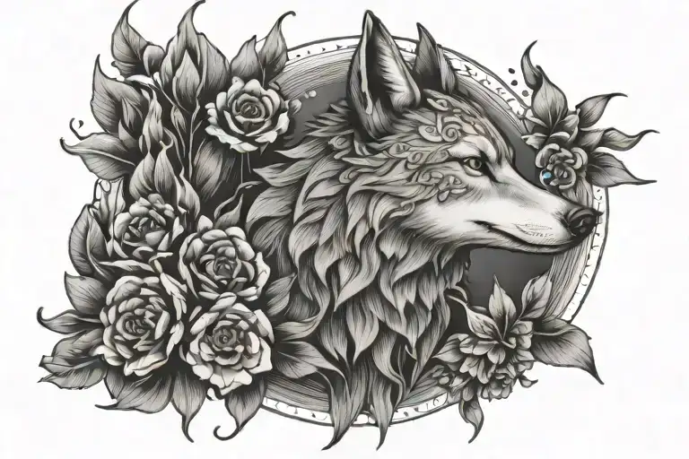 phoenix, flowers, elegant, feminine, strong wolf tattoo design idea