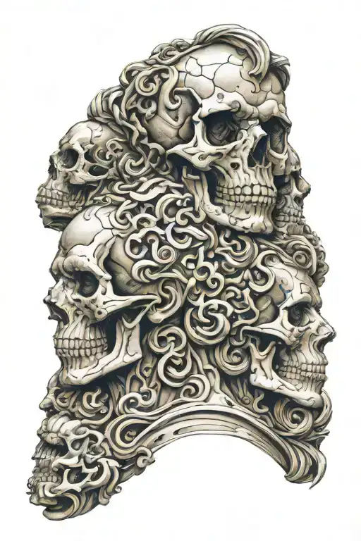 seneca statue head mixed with skull and amor fati symbol  tattoo design idea