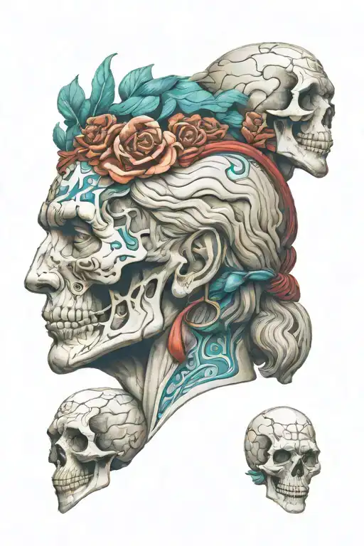 seneca statue head mixed with skull tattoo design idea