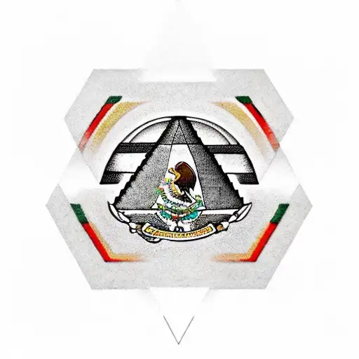 Mexican flag, aztec pyramid tattoo design idea