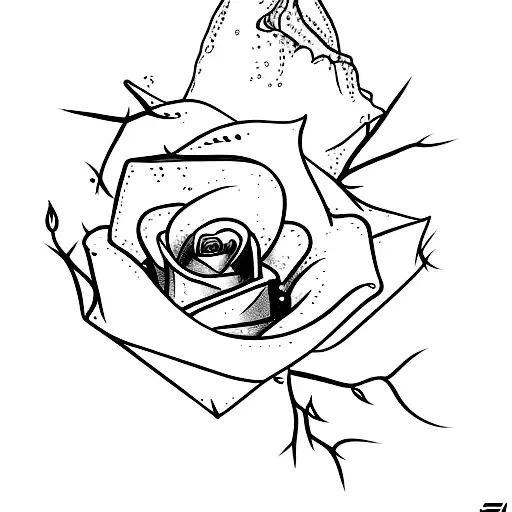 An iceberg with a small part above the water and most part below the water with a rose wrapped around it with thorns tattoo design idea