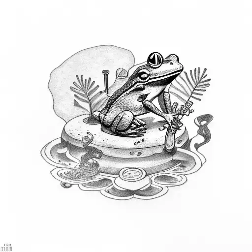 frog smoking while sitting on a chair tattoo design idea