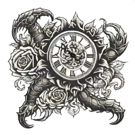 scorpion clock rose font tattoo design idea