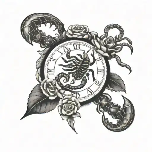 scorpion watch with roses tattoo design idea
