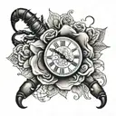 scorpion clock rose font tattoo design idea
