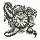 scorpion clock rose font tattoo design idea
