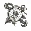 scorpion watch with roses tattoo design idea