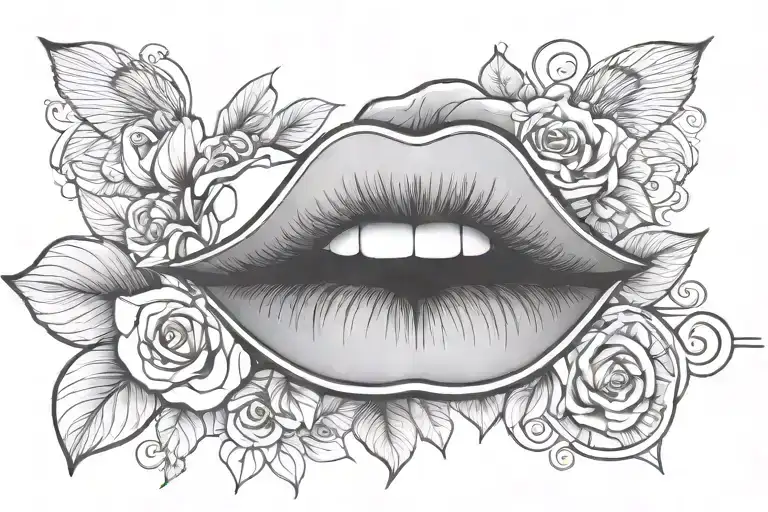 ladys lips kissing darkness tattoo design idea