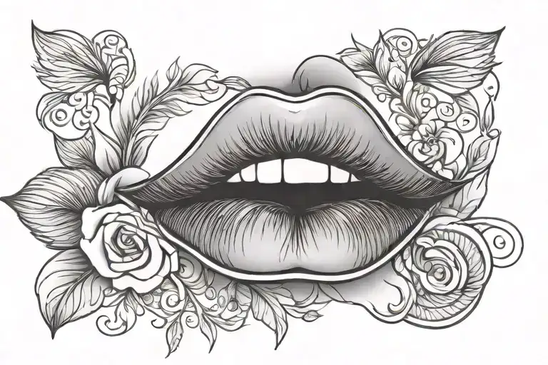 ladys lips kissing darkness tattoo design idea