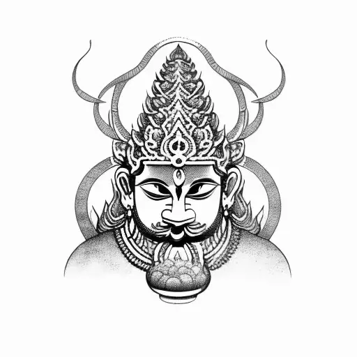 Bali god With rozes And mountains tattoo design idea