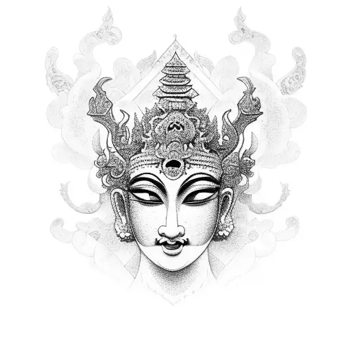 Bali god With rozes And mountains tattoo design idea