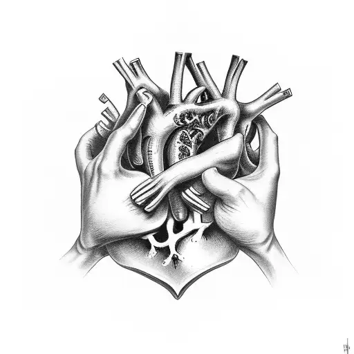three holding hands forming an anatomical heart tattoo design idea