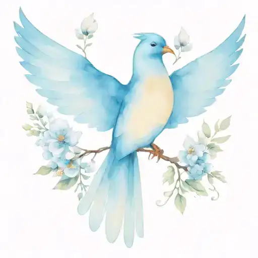 blue bird open wings with flowers on back ground Queen chess piece tattoo design idea