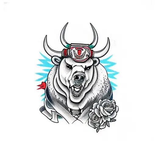 forearm sleeve with a bull on top of a bear tattoo design idea