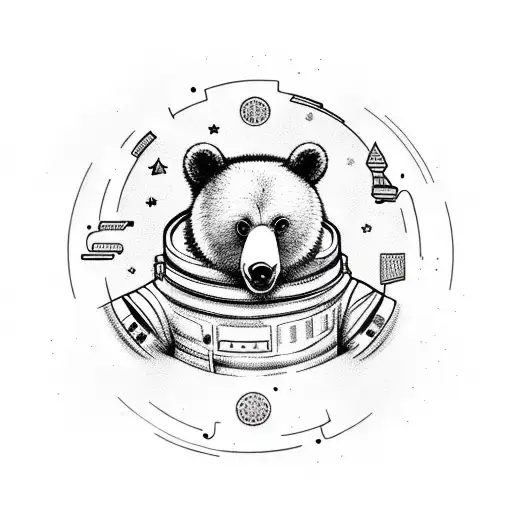 dope bear in space tattoo design idea
