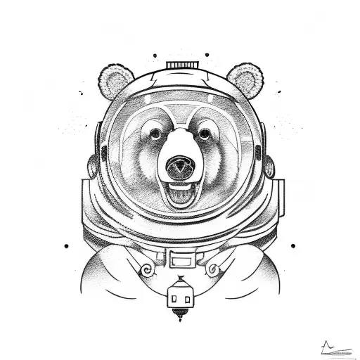 dope bear in space tattoo design idea