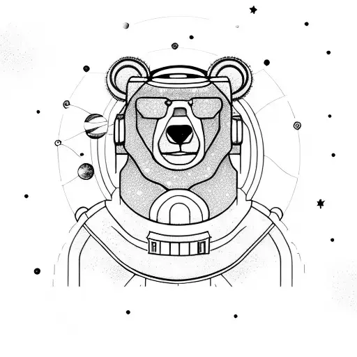 bear in space with planets tattoo design idea