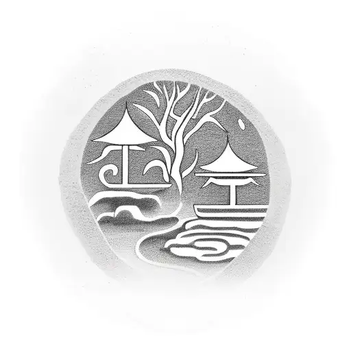 Zen garden with a serene landscape tattoo design idea