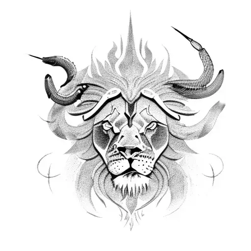 lion and bull and scorpion  tattoo design idea