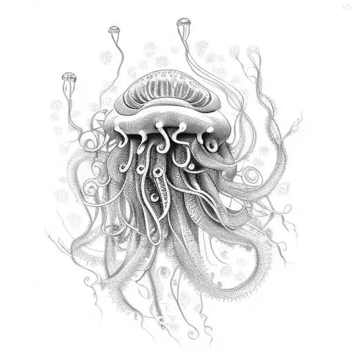 A delicate bouquet of flowers with jellyfish tentacles intertwining among them tattoo design idea