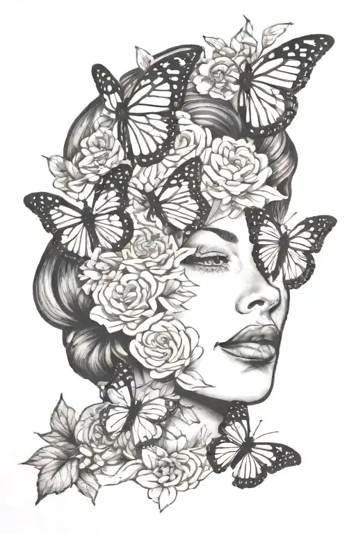 monarch butterfly on flowers surrounding tattoo design idea