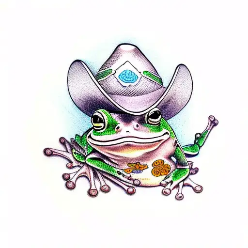 cute frog with cowboy hat tattoo design idea
