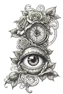 eye clock rose intertwined tattoo design idea