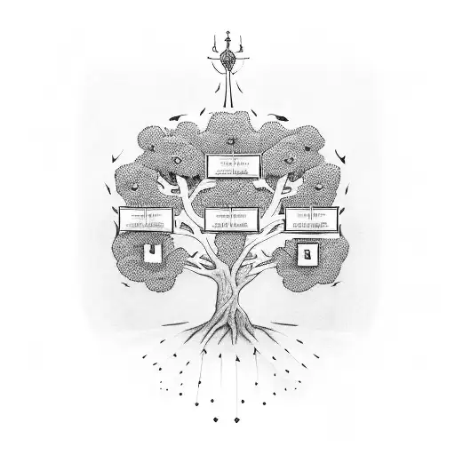 family tree with the names Jordan, Poppy, Nova tattoo design idea