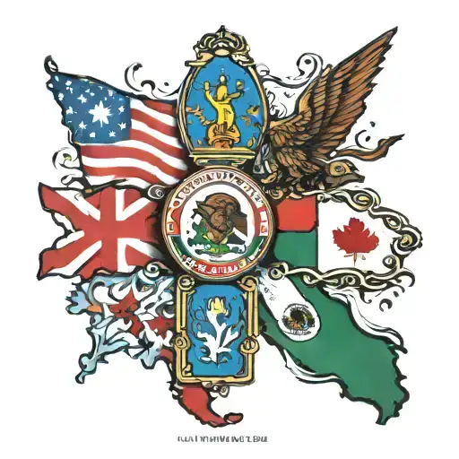 flags of canada, mexico, us, gret britain, france, and italy tattoo design idea