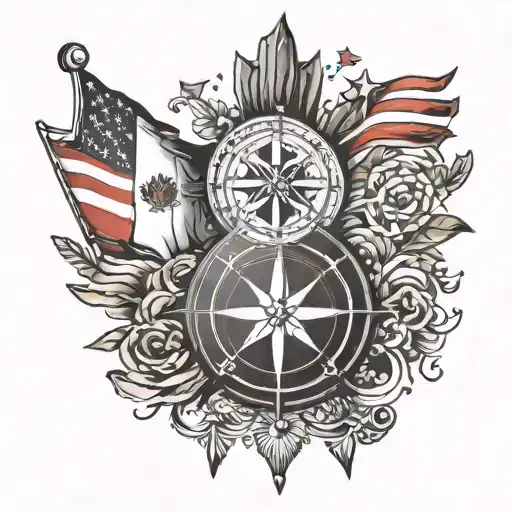 flags of canada, mexico, us, gret britain, france, and italy with compass tattoo design idea