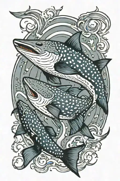 Whale shark swimming down thigh tattoo design idea