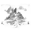 mountain range with road and fox body Mustang driving down the road  tattoo design idea