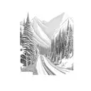 mountain range with road and fox body Mustang driving down the road  tattoo design idea