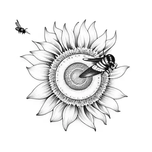 sunflower, hummingbird, bumblebee, music notes tattoo design idea