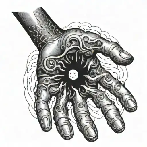 hand reaching through worm hole  tattoo design idea