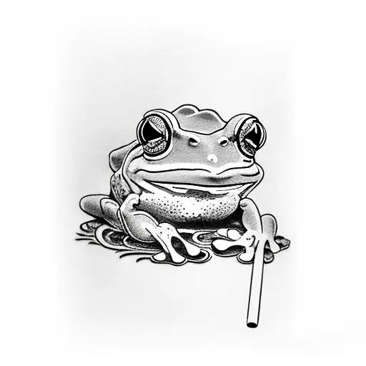 frog smoking blunt sitting on  mushroom tattoo design idea