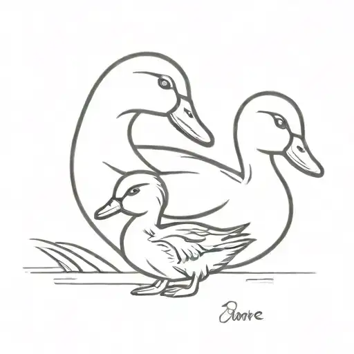 mother duck with duckling  tattoo design idea