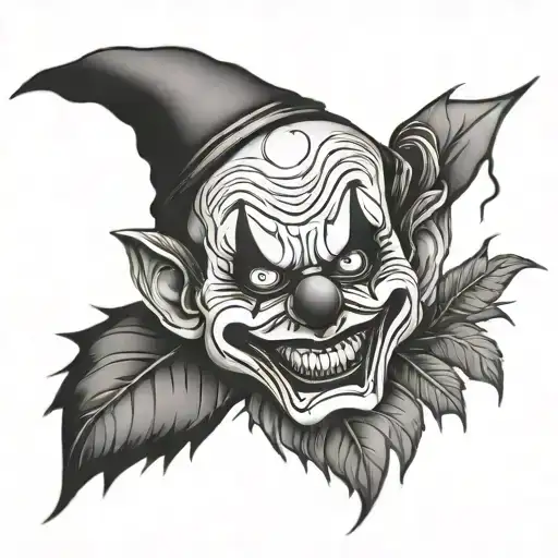 evil clown in forest  tattoo design idea