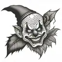 evil clown in forest  tattoo design idea