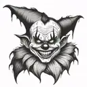 evil clown in forest  tattoo design idea