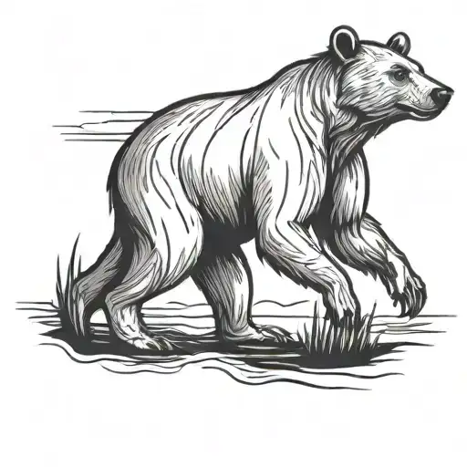 A bear walking, simple drawn, hairless tattoo design idea